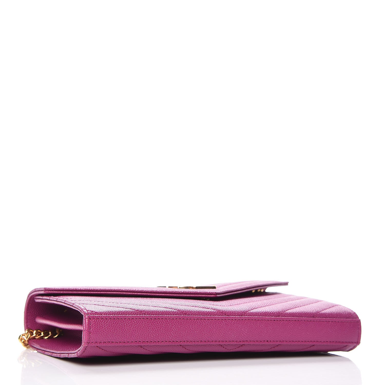 Saint Laurent Grain De Poudre Matelasse Chevron Monogram Chain Wallet Dark Grape 4 of 8