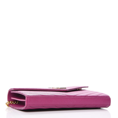 Saint Laurent Grain De Poudre Matelasse Chevron Monogram Chain Wallet Dark Grape 4 of 8