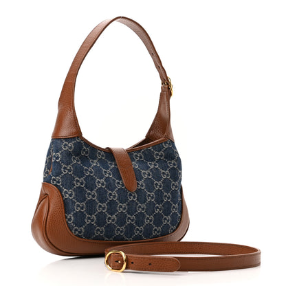 Gucci New Denim GG Monogram Calfskin Small Jackie 1961 Hobo Blue Tea Cuir 3 of 15