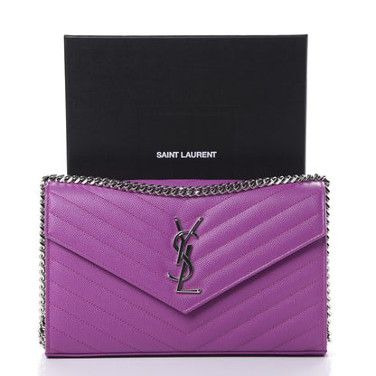 Saint Laurent Grain De Poudre Matelasse Chevron Monogram Chain Wallet New Fuxia 10 of 10