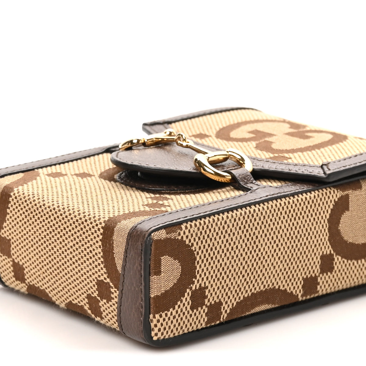 Monogram Jumbo GG Textured Dollar Calfskin Mini Horsebit 1955 Crossbody Bag Camel Ebony New Acero