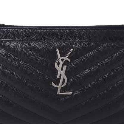 Saint Laurent Grain De Poudre Chevron Monogram Bill Pouch Black 10 of 10