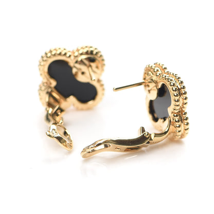 Van Cleef & Arpels 18K Yellow Gold Black Onyx Vintage Alhambra Earrings 3 of 5