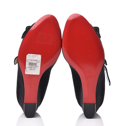 Christian Louboutin Veau Velours Janice 70 Open Toe Wedges 37 Black 5 of 8