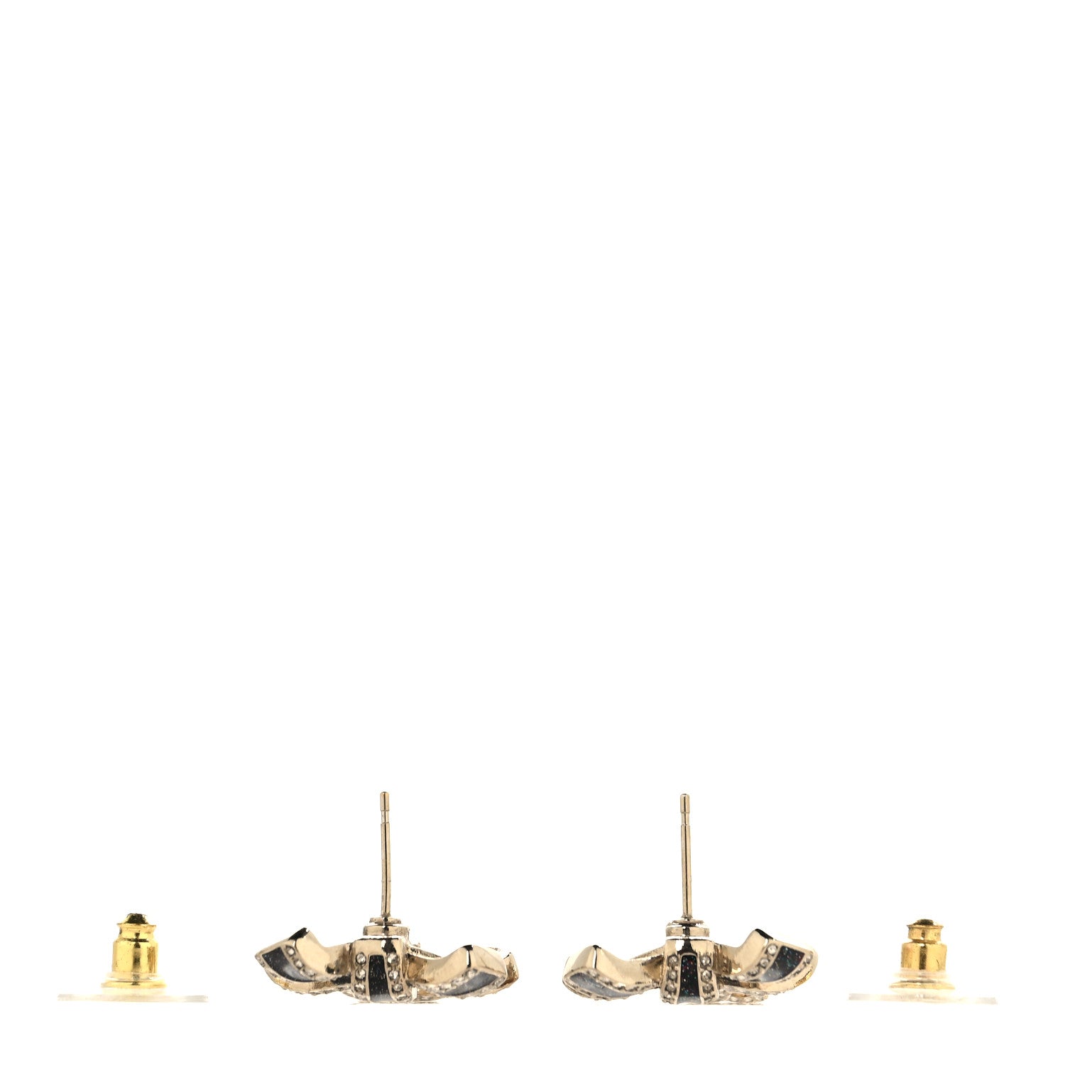 Chanel Crystal Glitter Bow Drop CC Earrings Gold Black 3 of 4