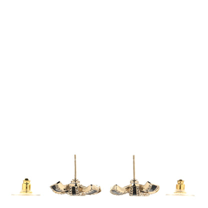 Chanel Crystal Glitter Bow Drop CC Earrings Gold Black 3 of 4
