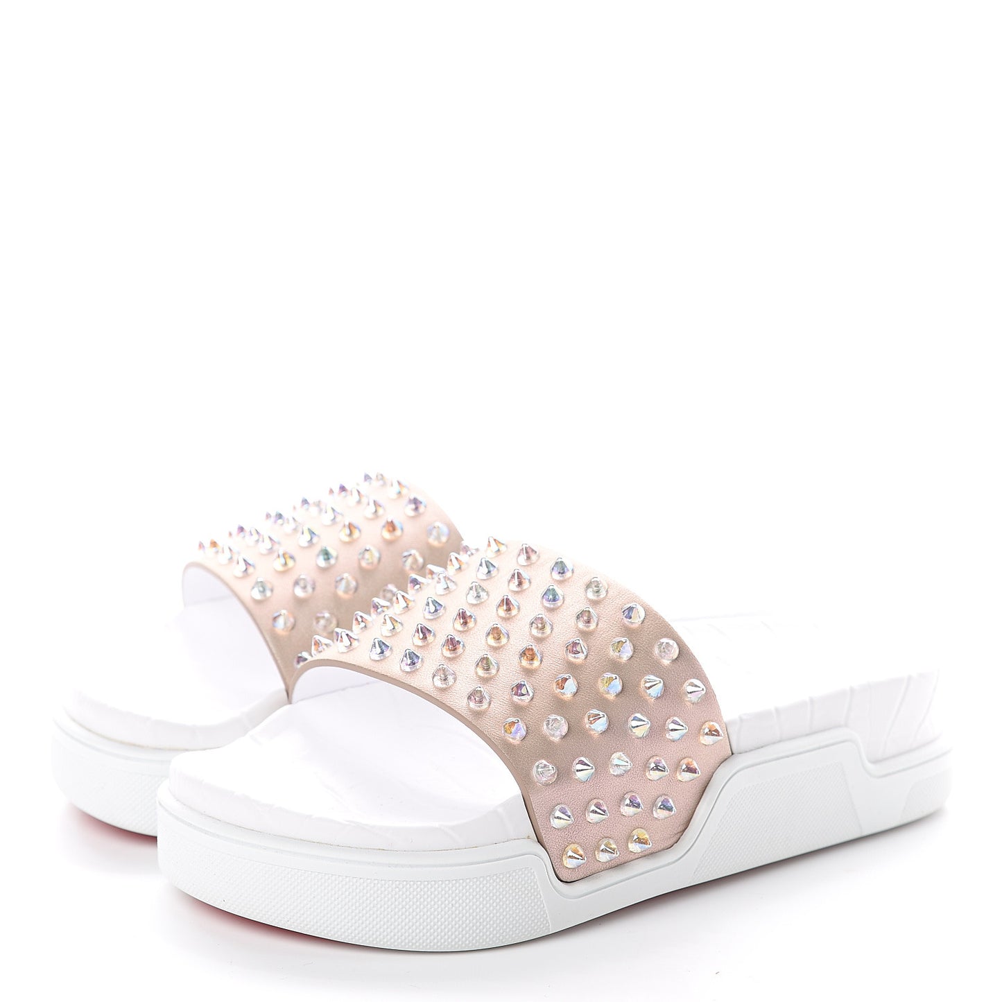 Calfskin Donna Studded Pool Fun Platform Flat Slide Sandals 37 Nude Clear