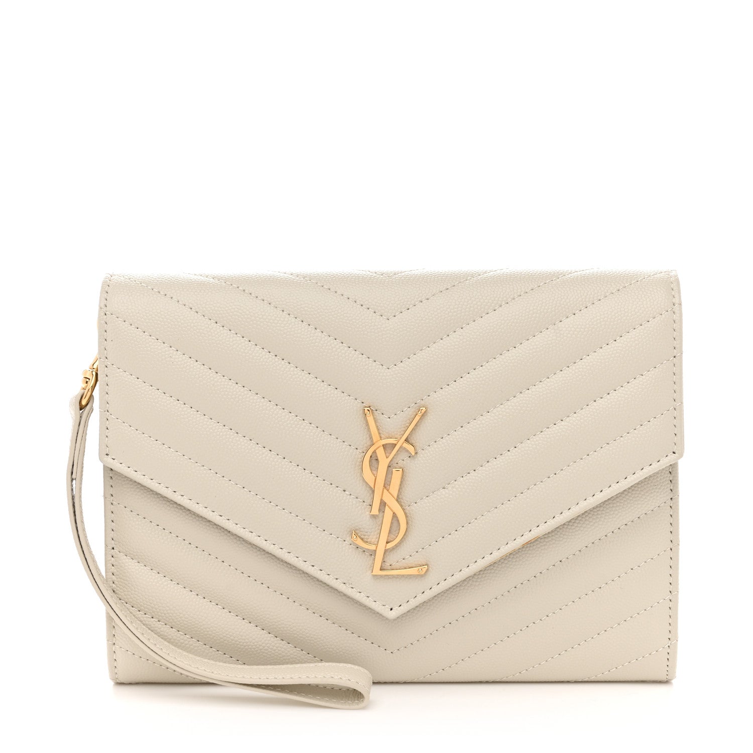 Saint Laurent Grain De Poudre Matelasse Chevron Monogram Envelope Clutch Crema Soft 1 of 12