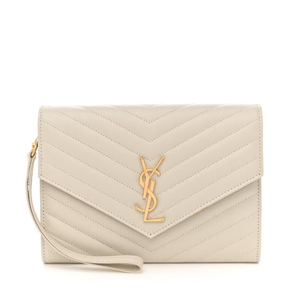Saint Laurent Grain De Poudre Matelasse Chevron Monogram Envelope Clutch Crema Soft 1 of 12