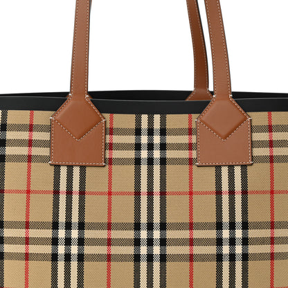 Burberry Cotton Vintage Check Medium London Tote Bag Briar Brown Black 9 of 11