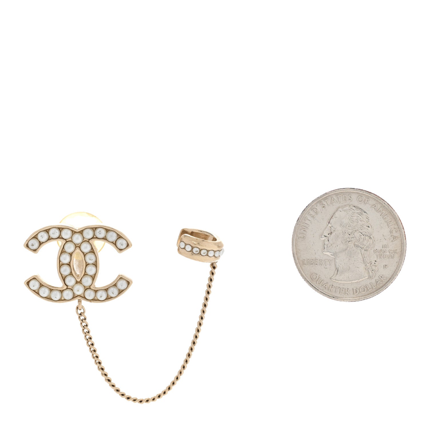 Chanel Pearl CC Chain Cuff Single Clip on Earring Gold Pearly White 2 of 5