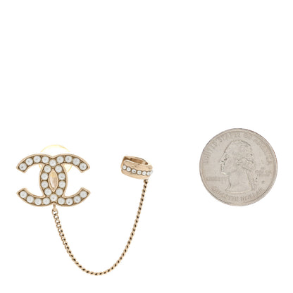 Chanel Pearl CC Chain Cuff Single Clip on Earring Gold Pearly White 2 of 5
