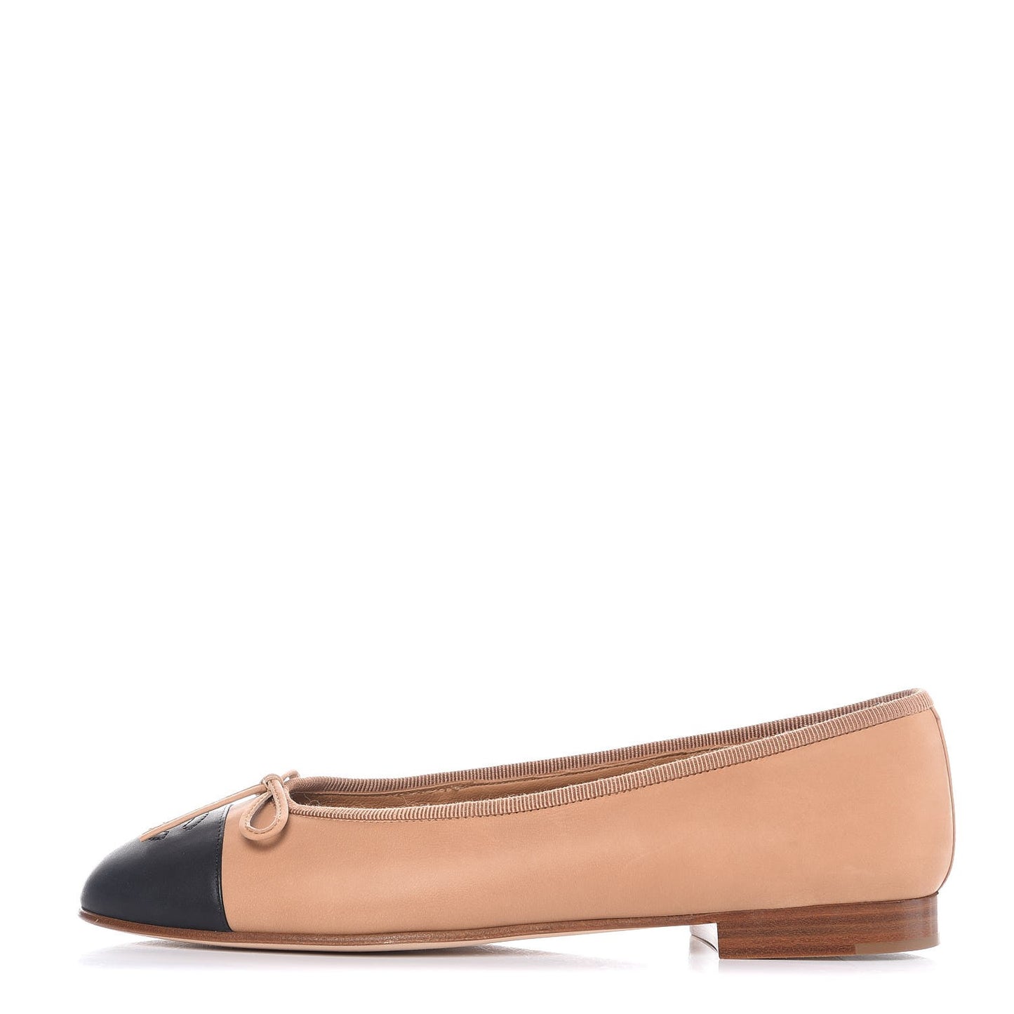 Lambskin Cap Toe Ballerina Flats 38.5 Beige Black