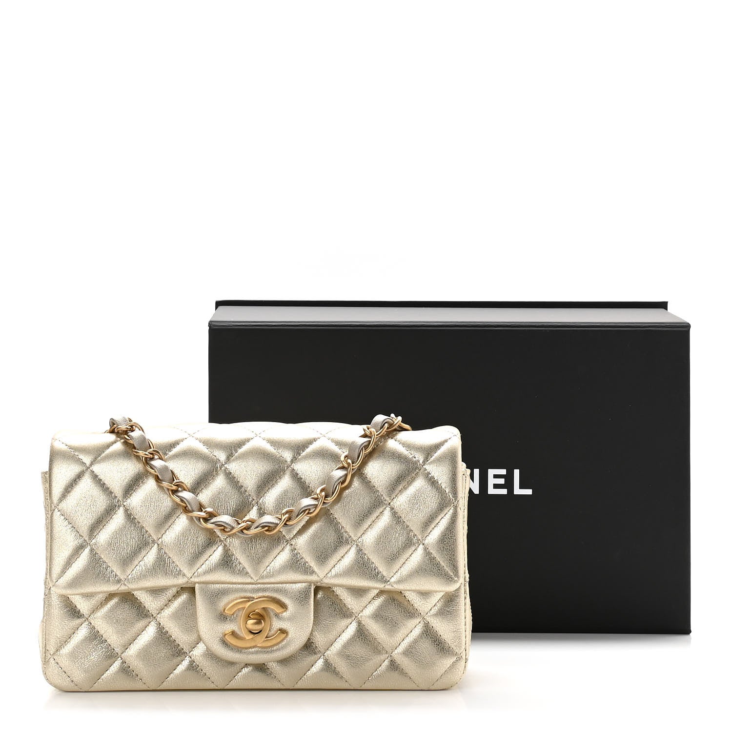 Chanel Metallic Lambskin Quilted Mini Rectangular Flap Gold 10 of 10