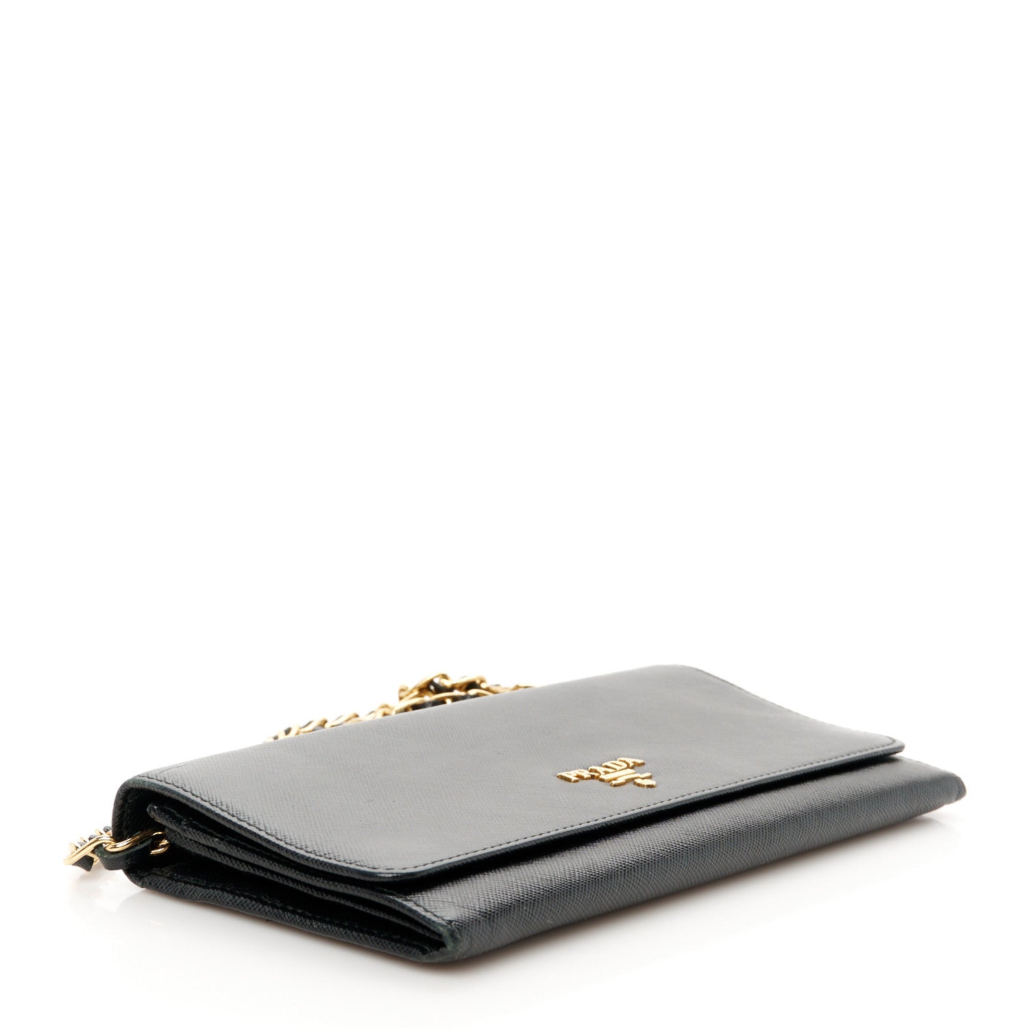 Prada Saffiano Metal Oro Chain Wallet Black 4 of 11