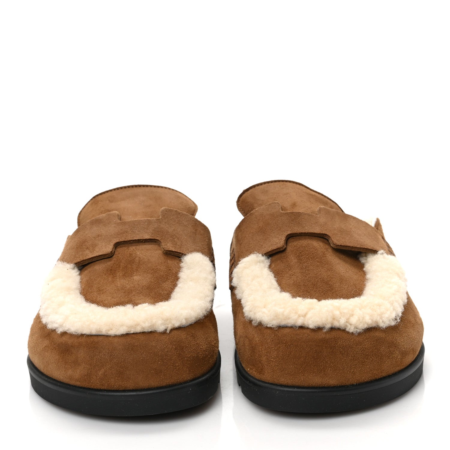 Hermes Suede Goatskin Shearling Go Mules 36.5 Brun Frume Ecru 2 of 8