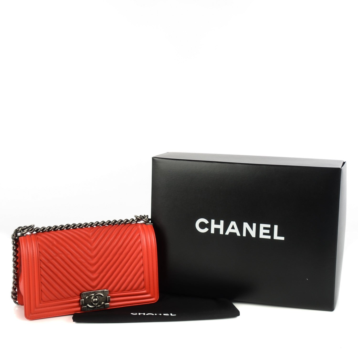 Chanel Wrinkled Lambskin Chevron Quilted Medium Boy Flap Orange 4 of 9