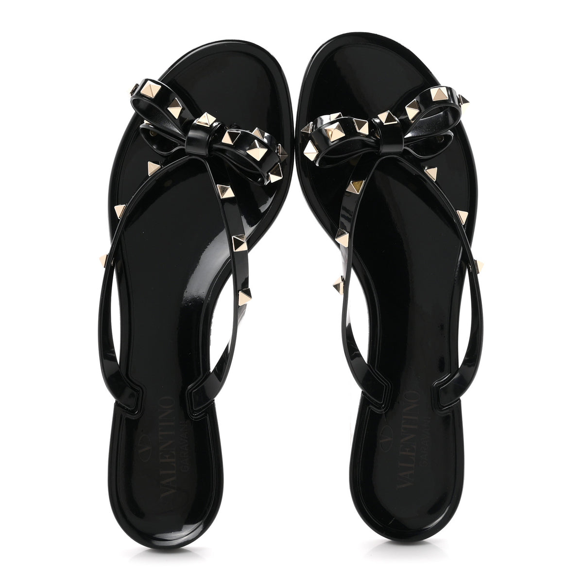 PVC Jelly Rockstud Bow Thong Sandals 40 Black