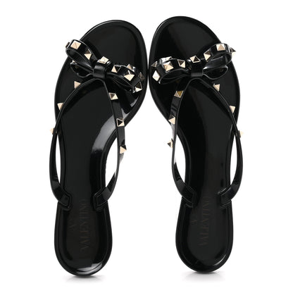 Valentino Garavani PVC Jelly Rockstud Bow Thong Sandals 40 Black 2 of 9