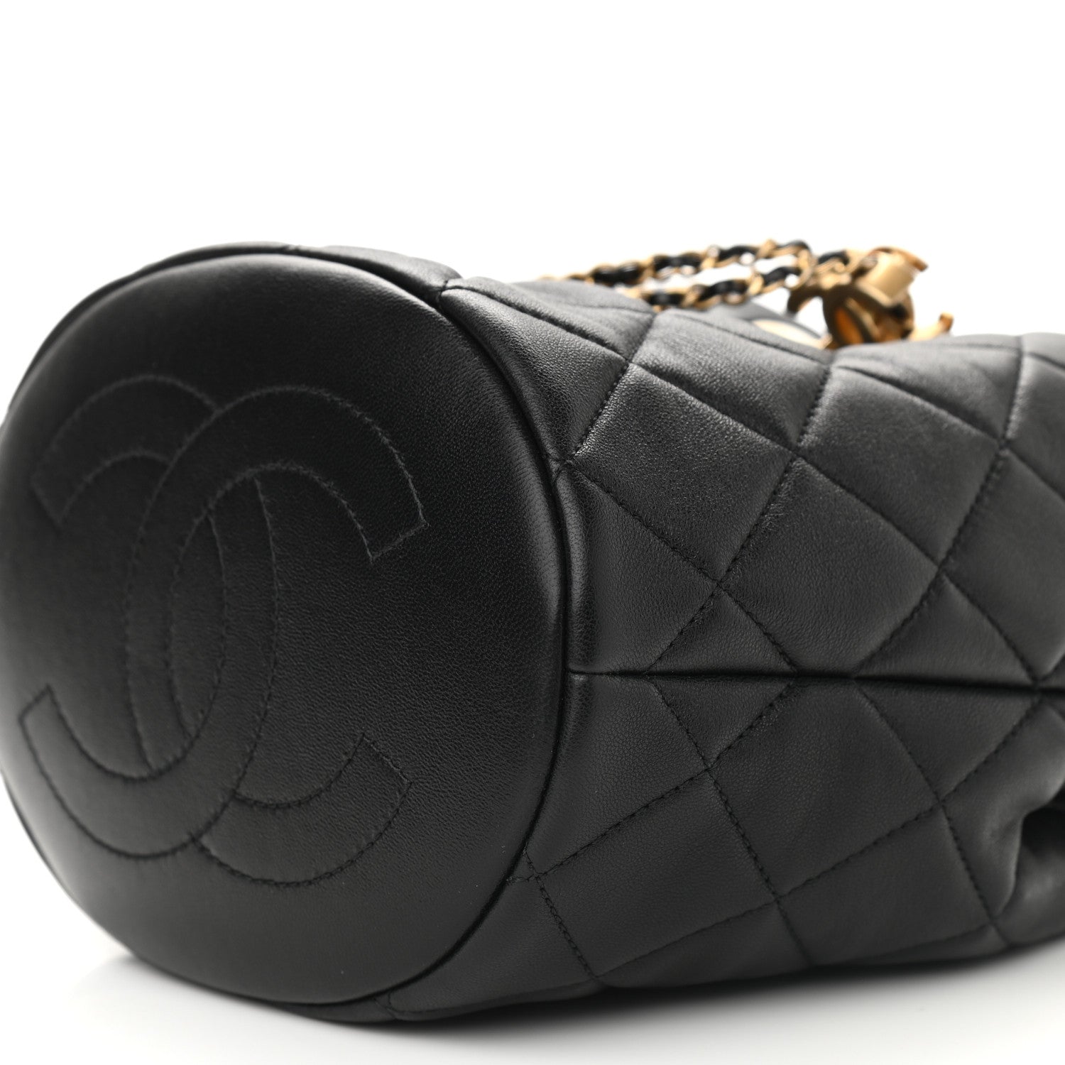 Chanel Lambskin Quilted Pearl Crown Drawstring Bag Black 9 of 9