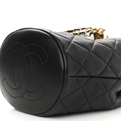 Chanel Lambskin Quilted Pearl Crown Drawstring Bag Black 9 of 9