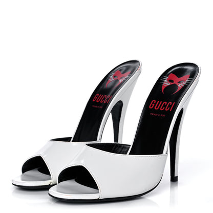 Gucci Polished Calfskin Scarlet High Heel Slide Sandals 38.5 Great White 3 of 11