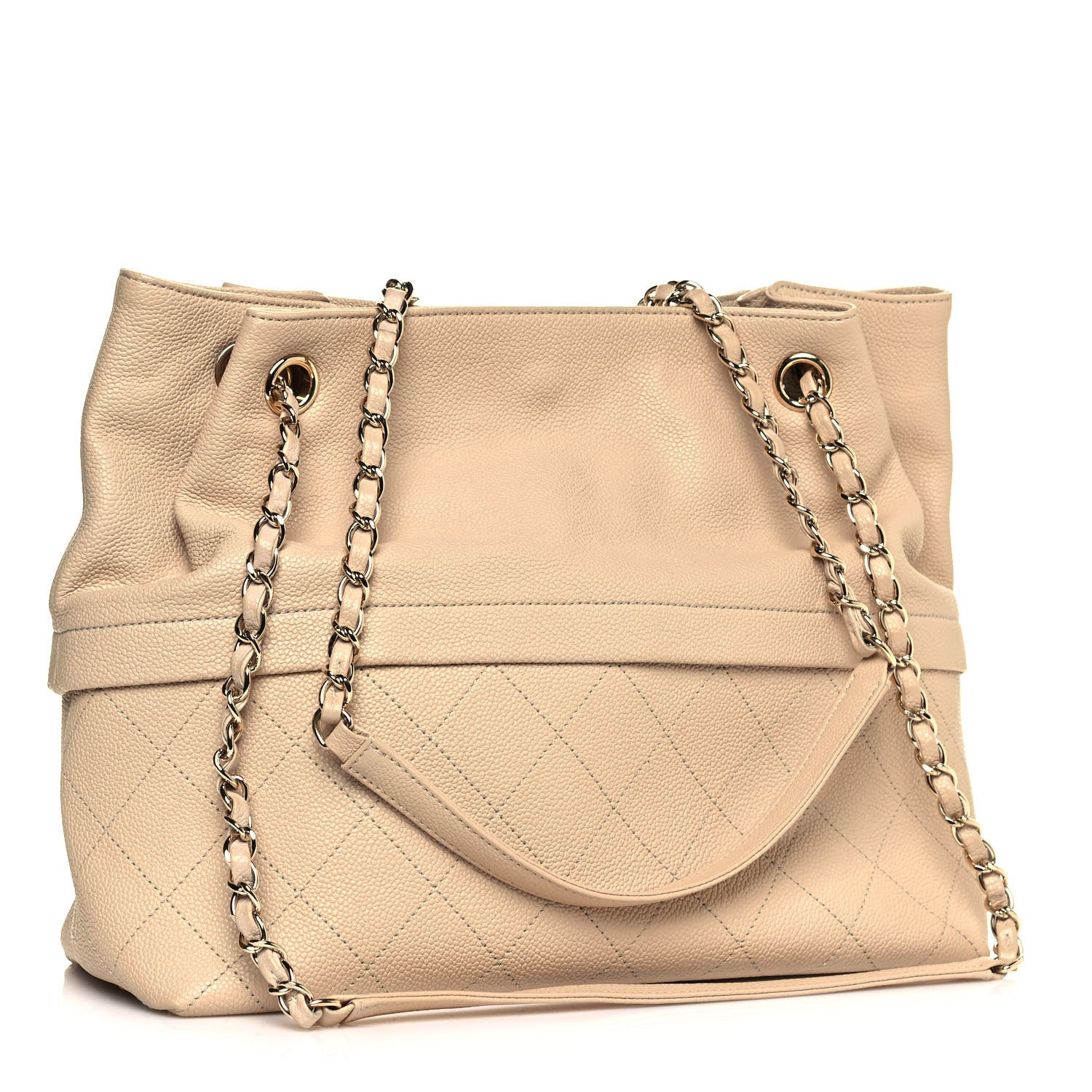 Chanel Crumpled Grained Calfskin Zip and Carry Shopping Tote Beige 3 of 12