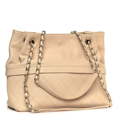 Chanel Crumpled Grained Calfskin Zip and Carry Shopping Tote Beige 3 of 12