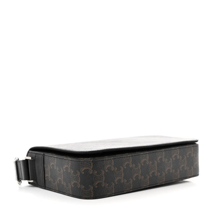 Celine Triomphe Canvas Calfskin Flap Messenger Bag Black 4 of 10