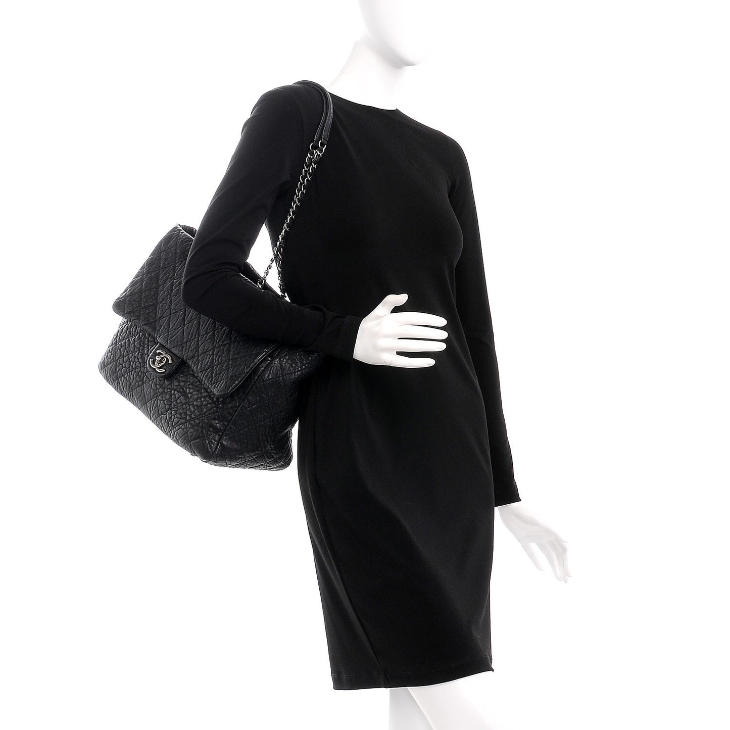 Crumpled Lambskin Quilted Large Tote Black
