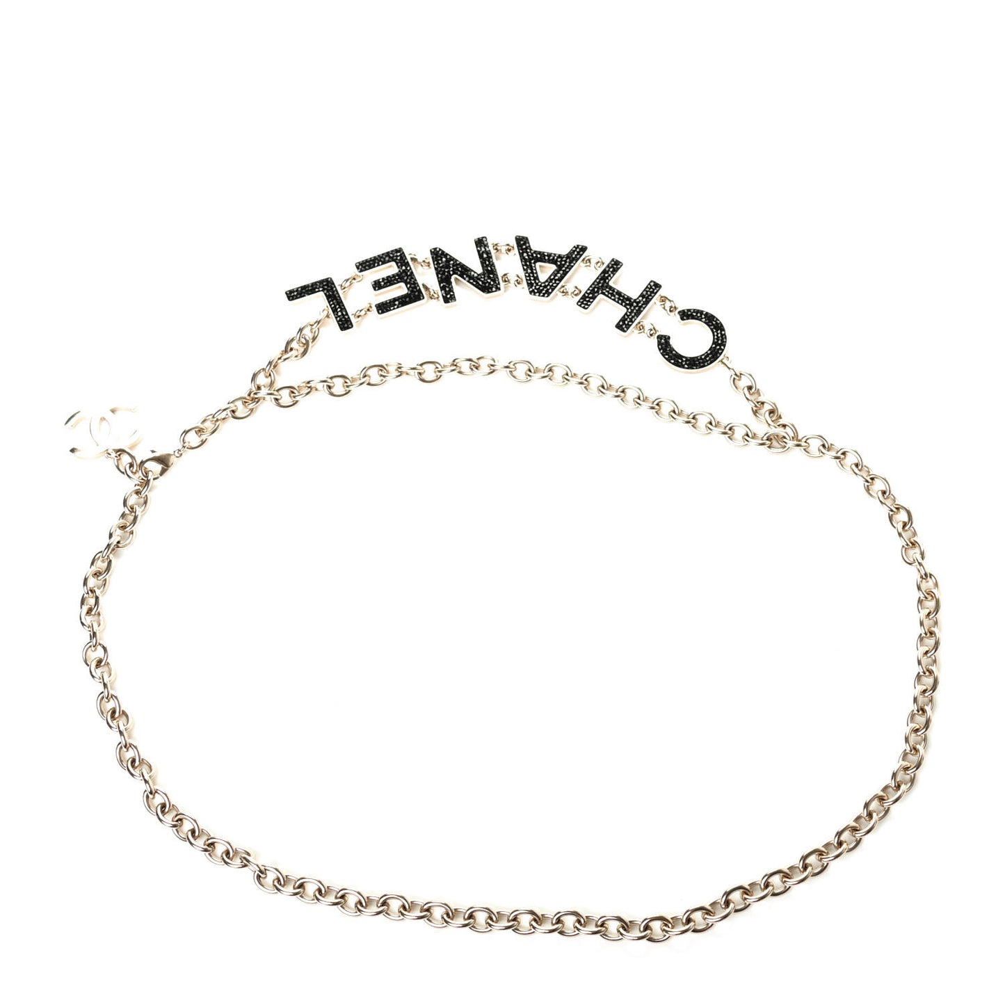 Crystal Logo Chain Belt Gold Black