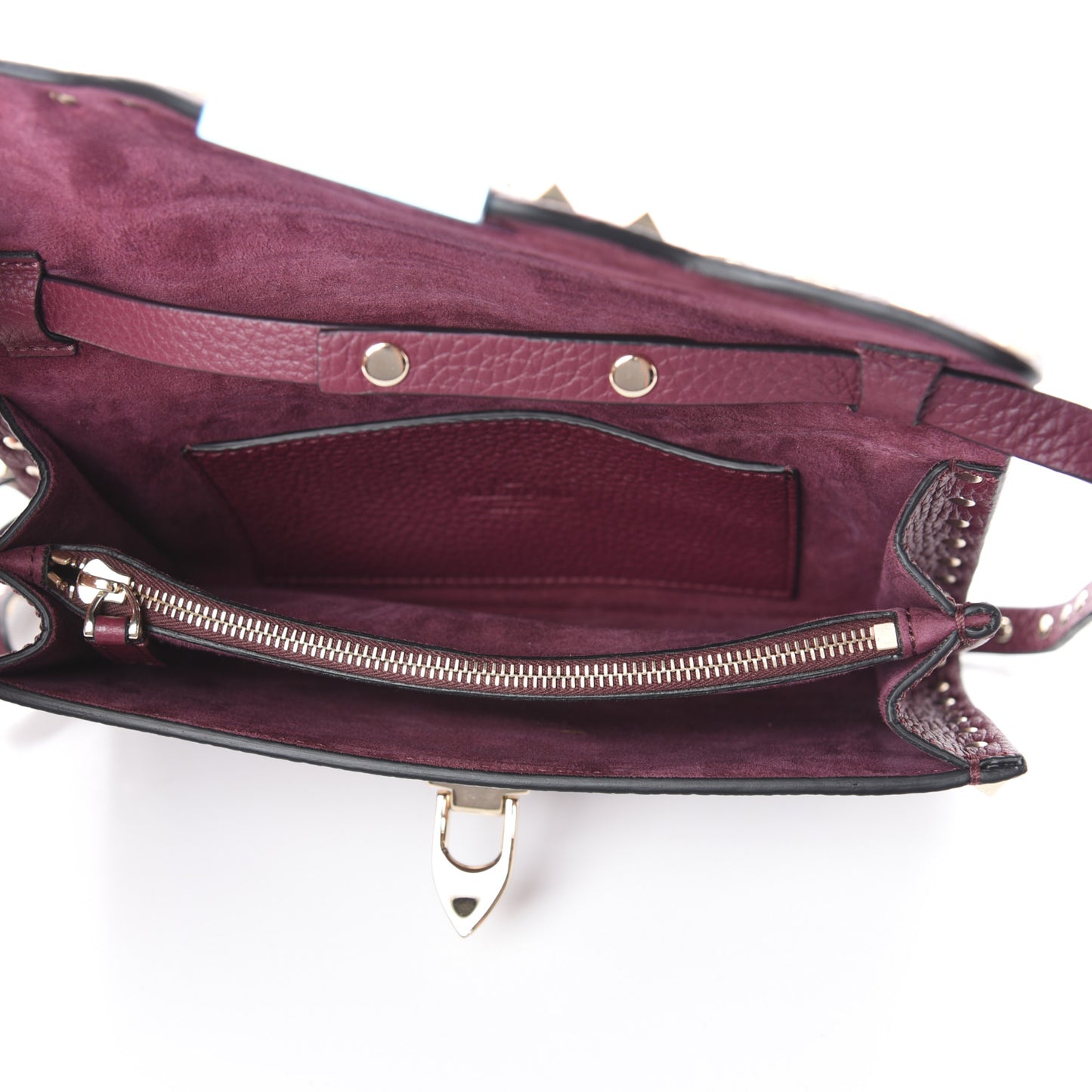 Pebbled Calfskin Medium Rockstud Flip Lock Crossbody Bag Vinaccia