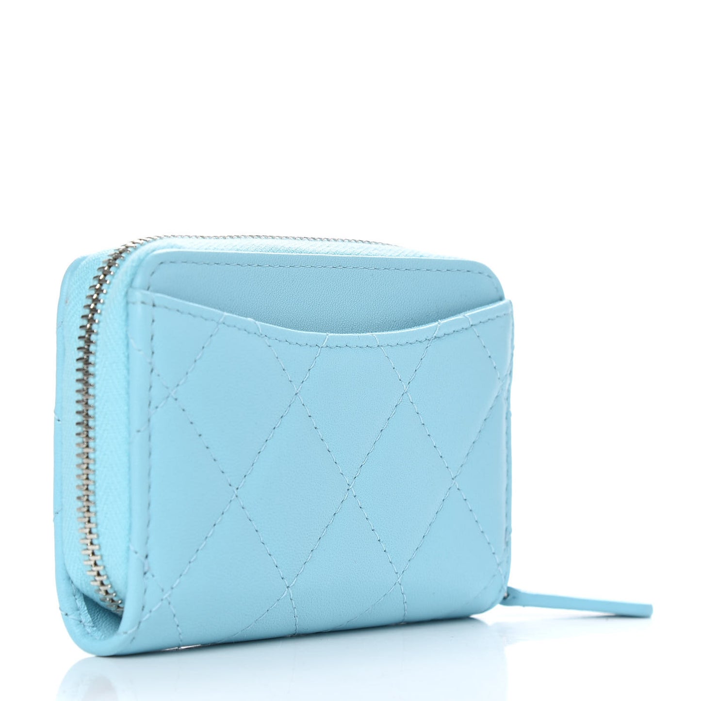 Lambskin Quilted Zip Around Coin Purse Wallet Neon Blue