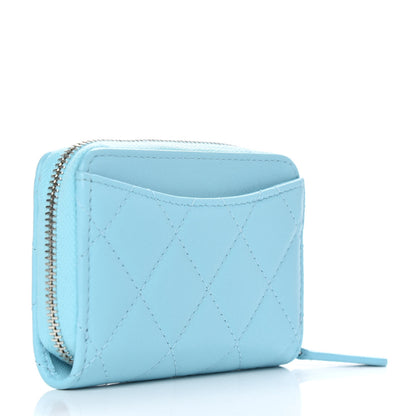 Chanel Lambskin Quilted Zip Around Coin Purse Wallet Neon Blue 3 of 10