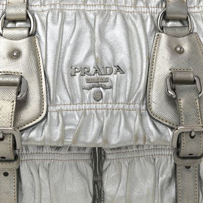 Prada Metallic Nappa Gaufre Messenger Tote Argento 9 of 19