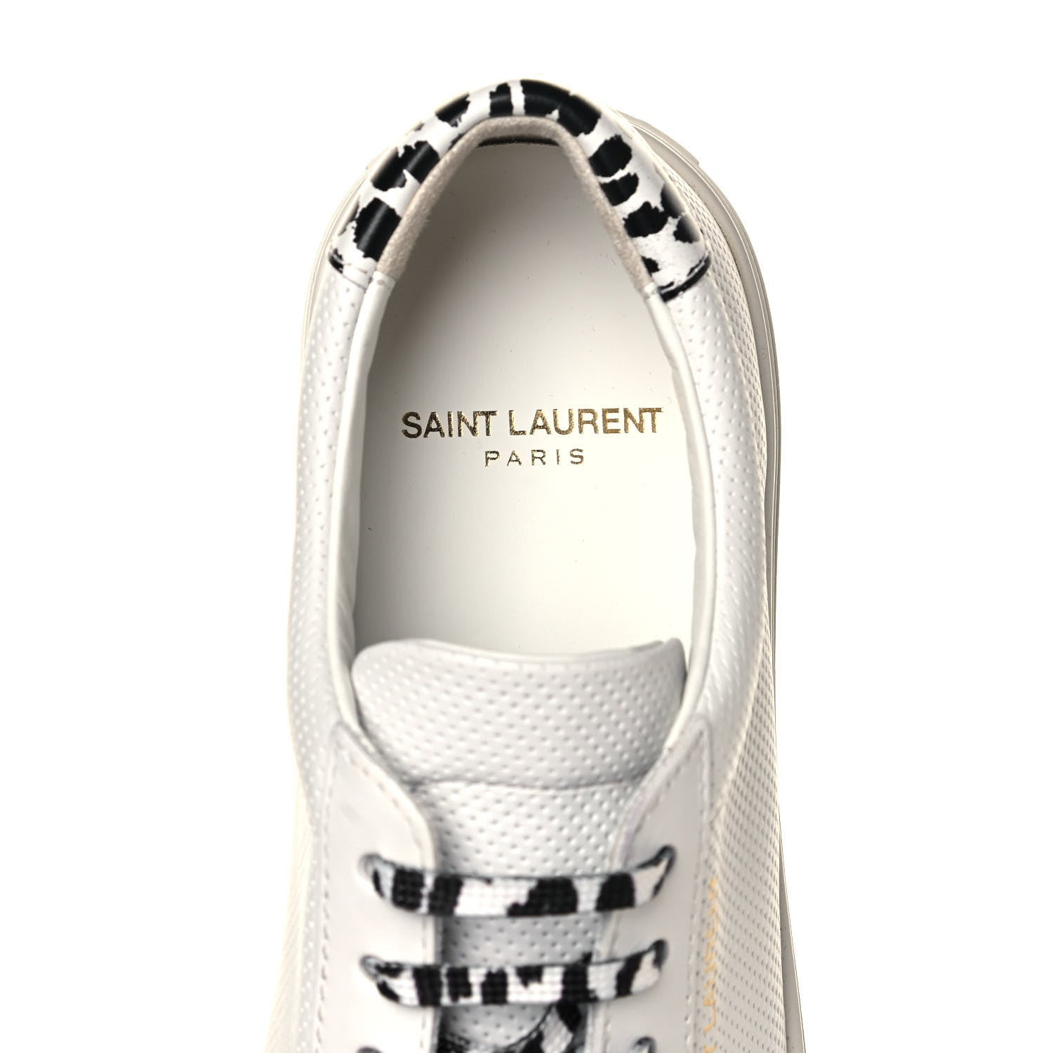 Saint Laurent Perforated Calfskin Cheetah Print Andy Low Top Sneakers 37 White Black 7 of 8