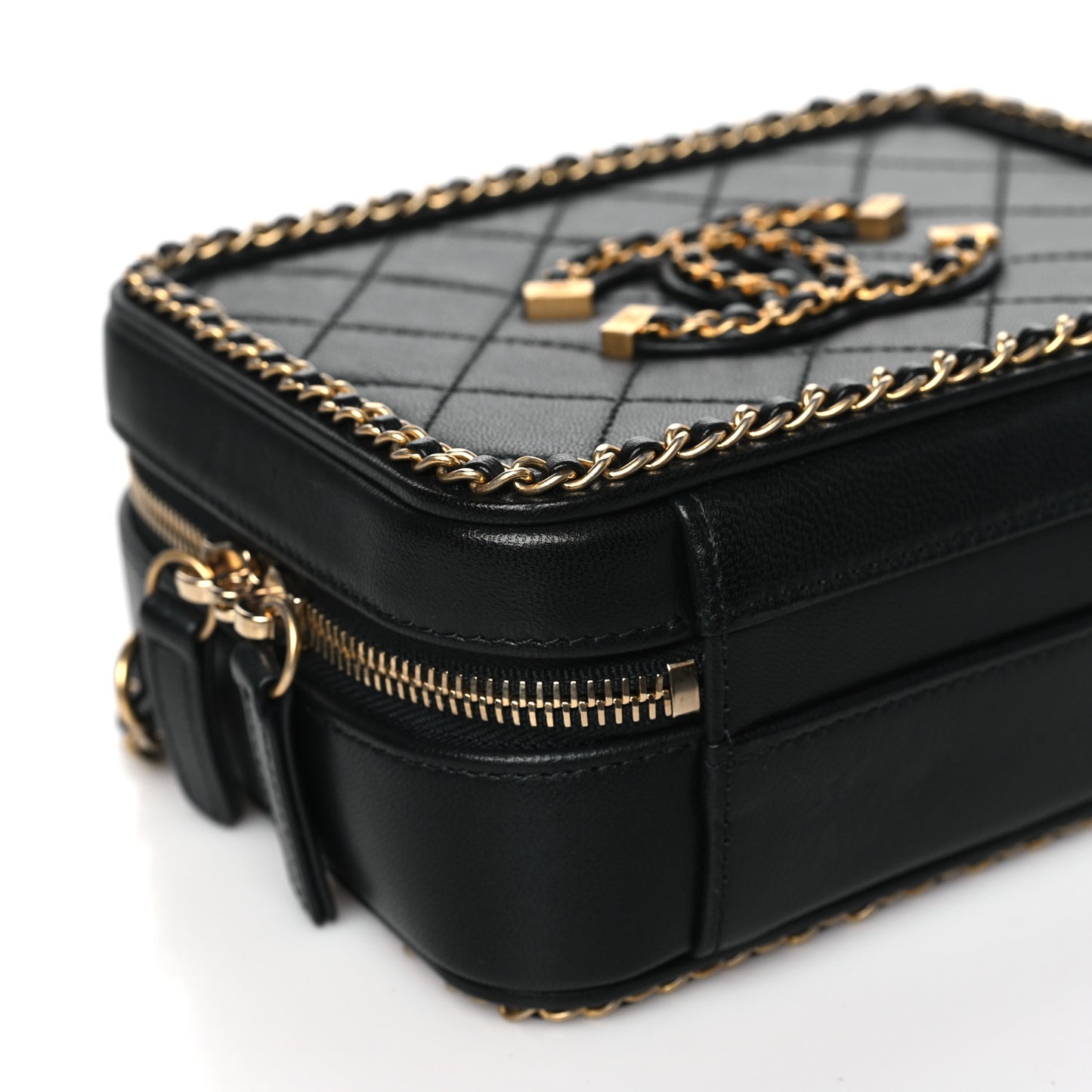 Goatskin Quilted Small CC Filigree Vanity Case Black