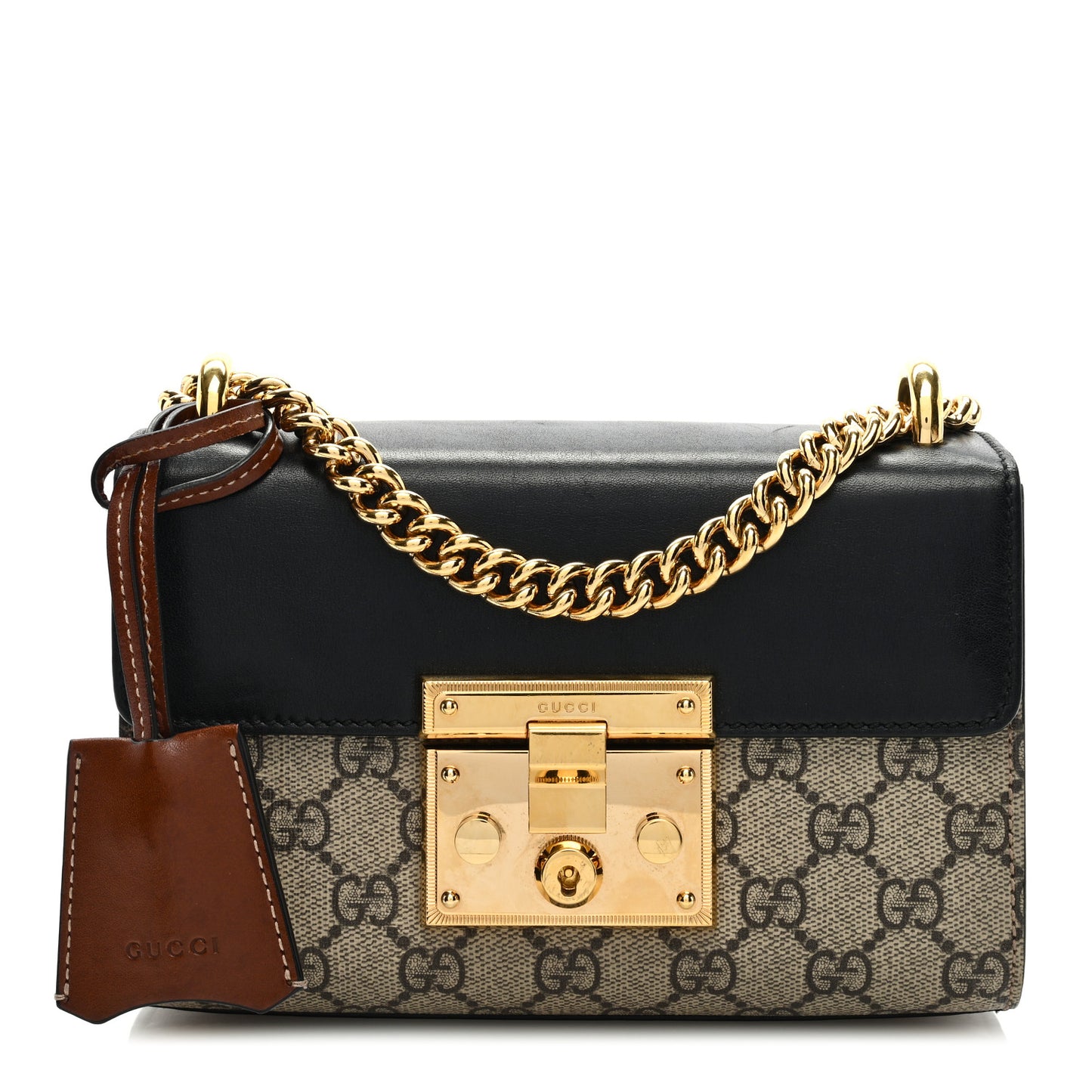 GG Supreme Monogram Calfskin Small Padlock Shoulder Bag Beige Black Cuir