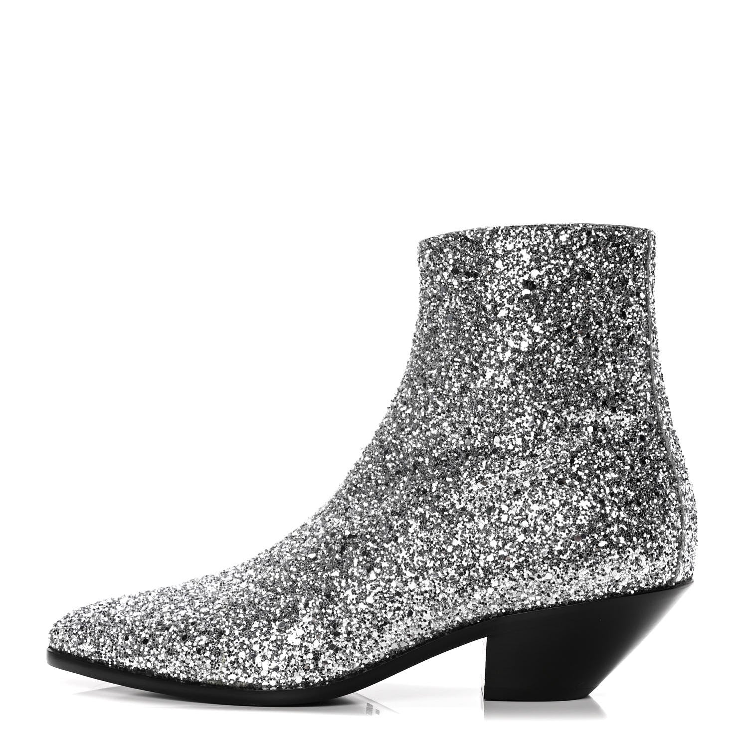 Saint Laurent Glitter Calfskin West 45 Boots 38.5 Silver 1 of 10