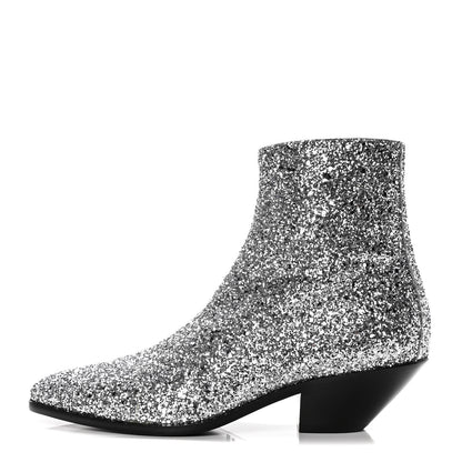 Saint Laurent Glitter Calfskin West 45 Boots 38.5 Silver 1 of 10