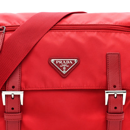 Prada Tessuto Nylon Saffiano Messenger Bag Rosso 7 of 9