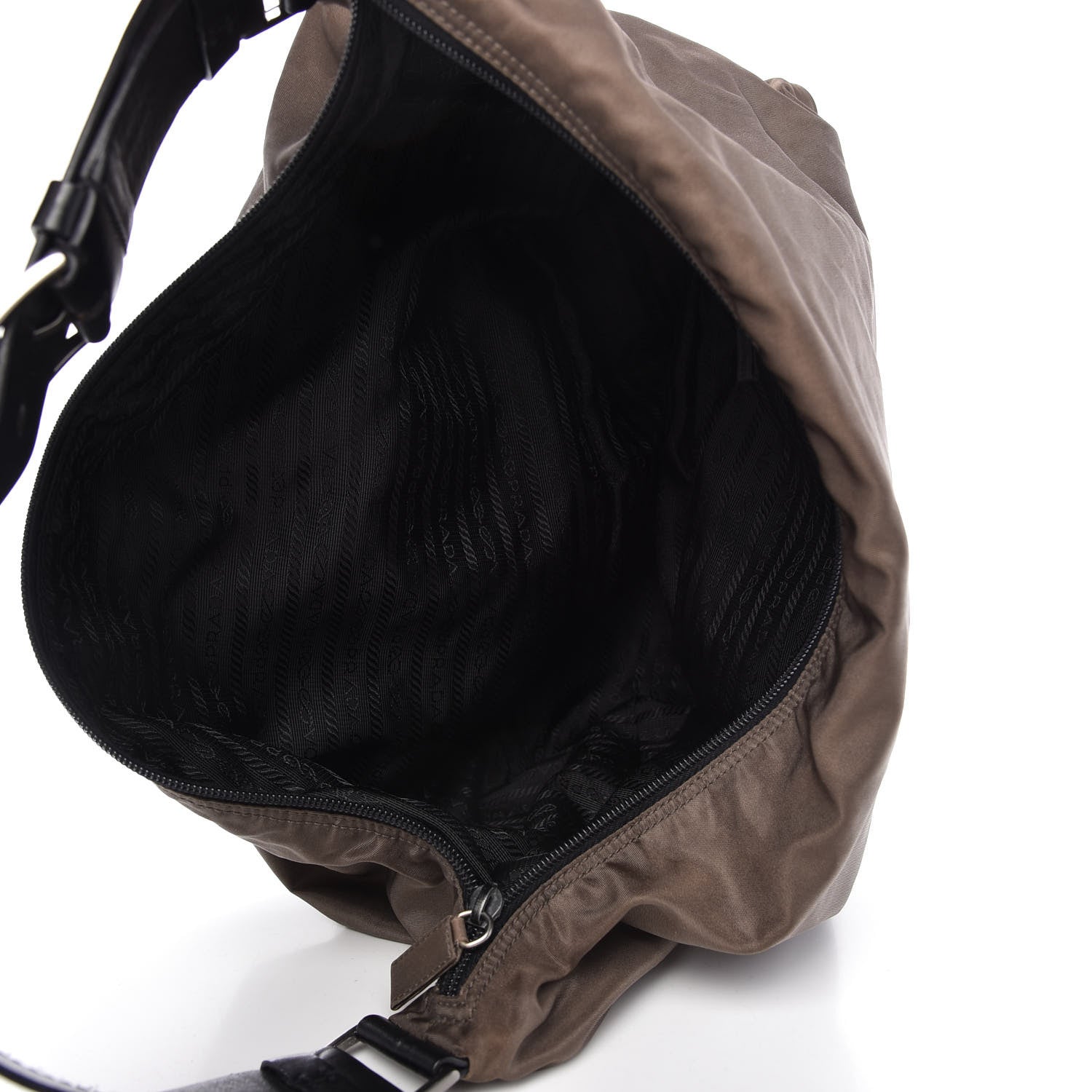 Prada Tessuto Nylon Calfskin Hobo Brown 5 of 10