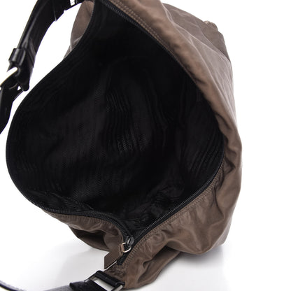 Prada Tessuto Nylon Calfskin Hobo Brown 5 of 10