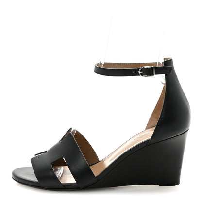 Hermes Calfskin Legend Wedge Sandals 39.5 Black 1 of 10