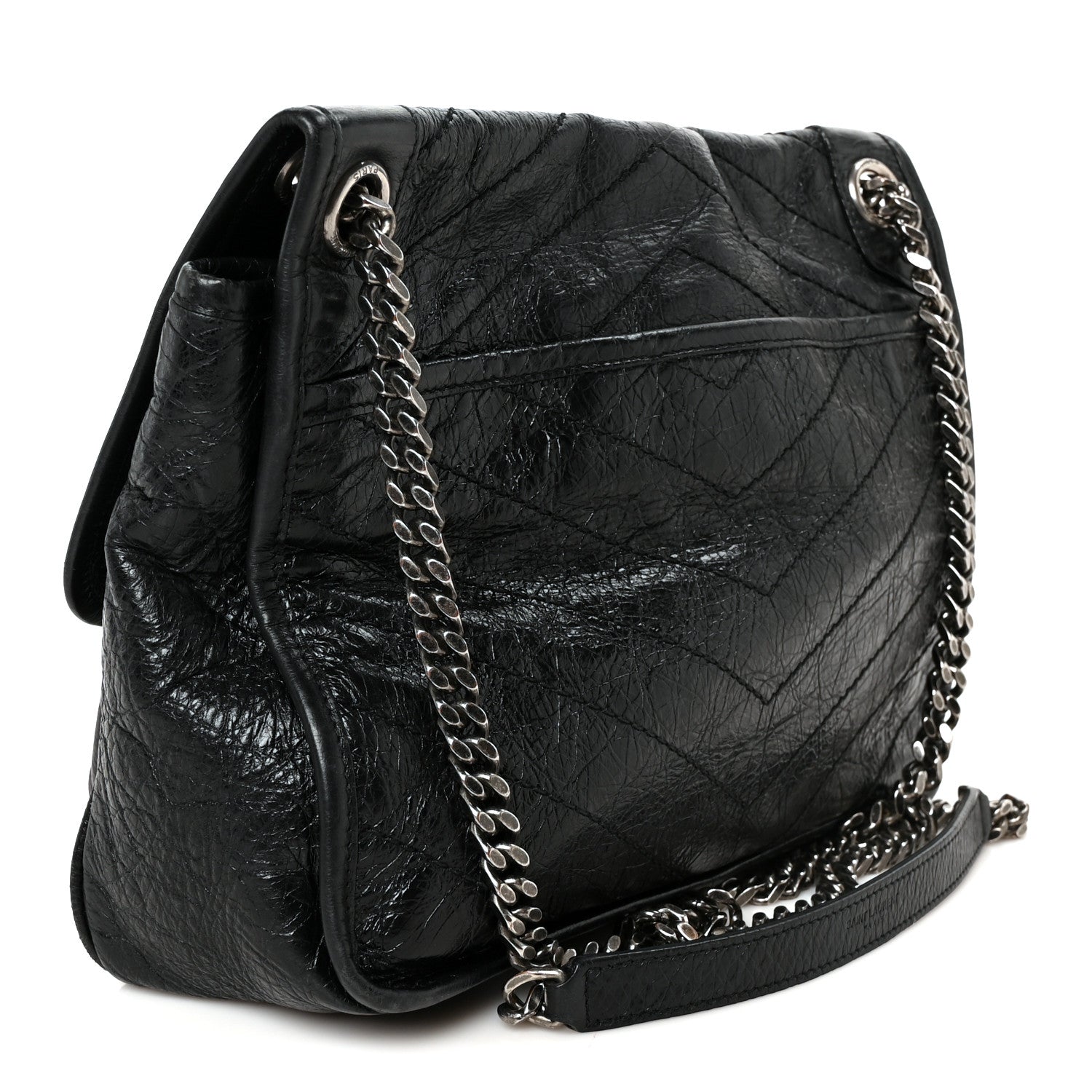 Saint Laurent Crinkled Calfskin Matelasse Monogram Medium Niki Chain Satchel Black 2 of 10