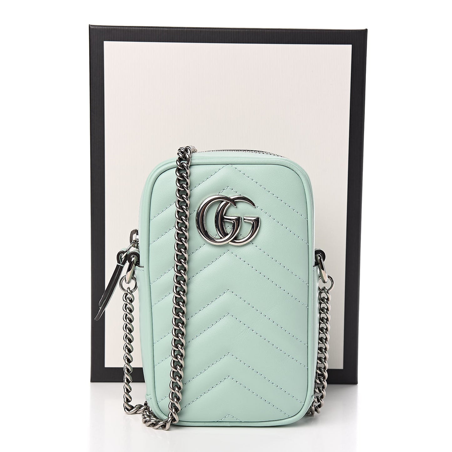 Calfskin Matelasse Mini GG Marmont Crossbody Bag Water Green