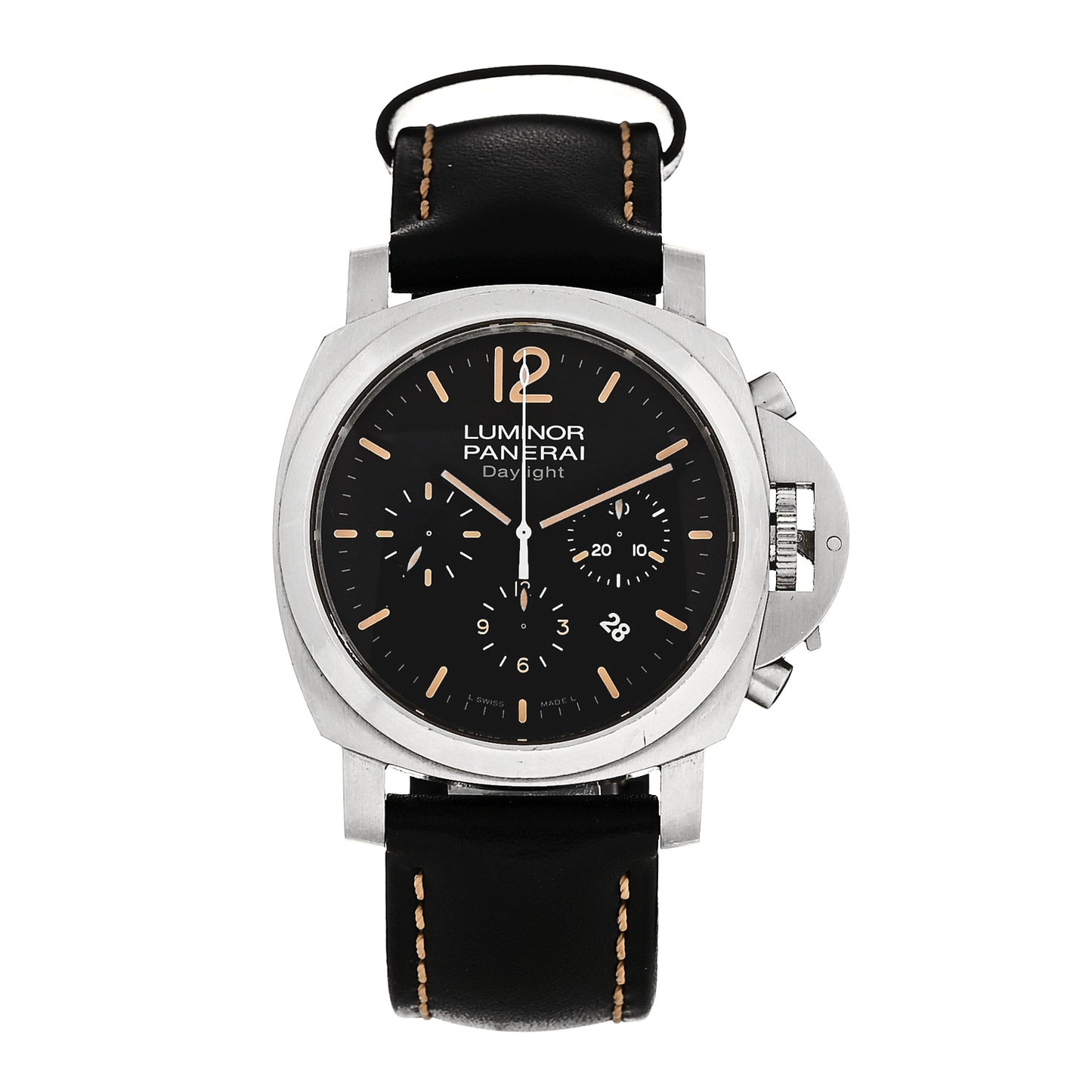Stainless Steel Calfskin 44mm Luminor Daylight Chronograph Automatic Watch Black PAM00356