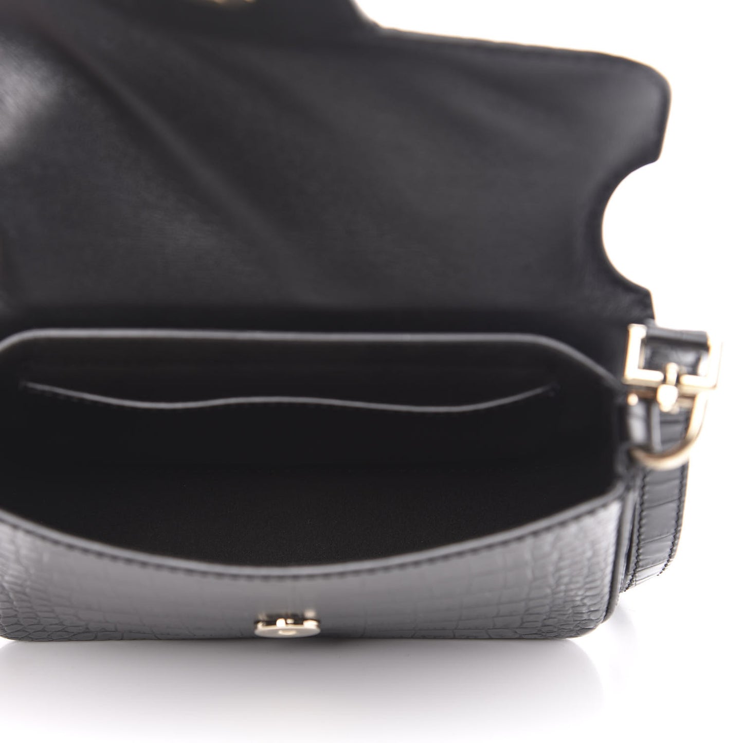 Calfskin Crocodile Embossed Mini Nobile Shoulder Bag Black