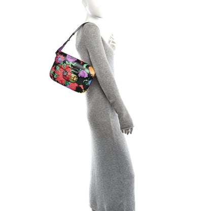 Gucci X KEN SCOTT New Shangai Calfskin Jenny Floral Print Horsebit 1955 Shoulder Bag Black Pink 2 of 10
