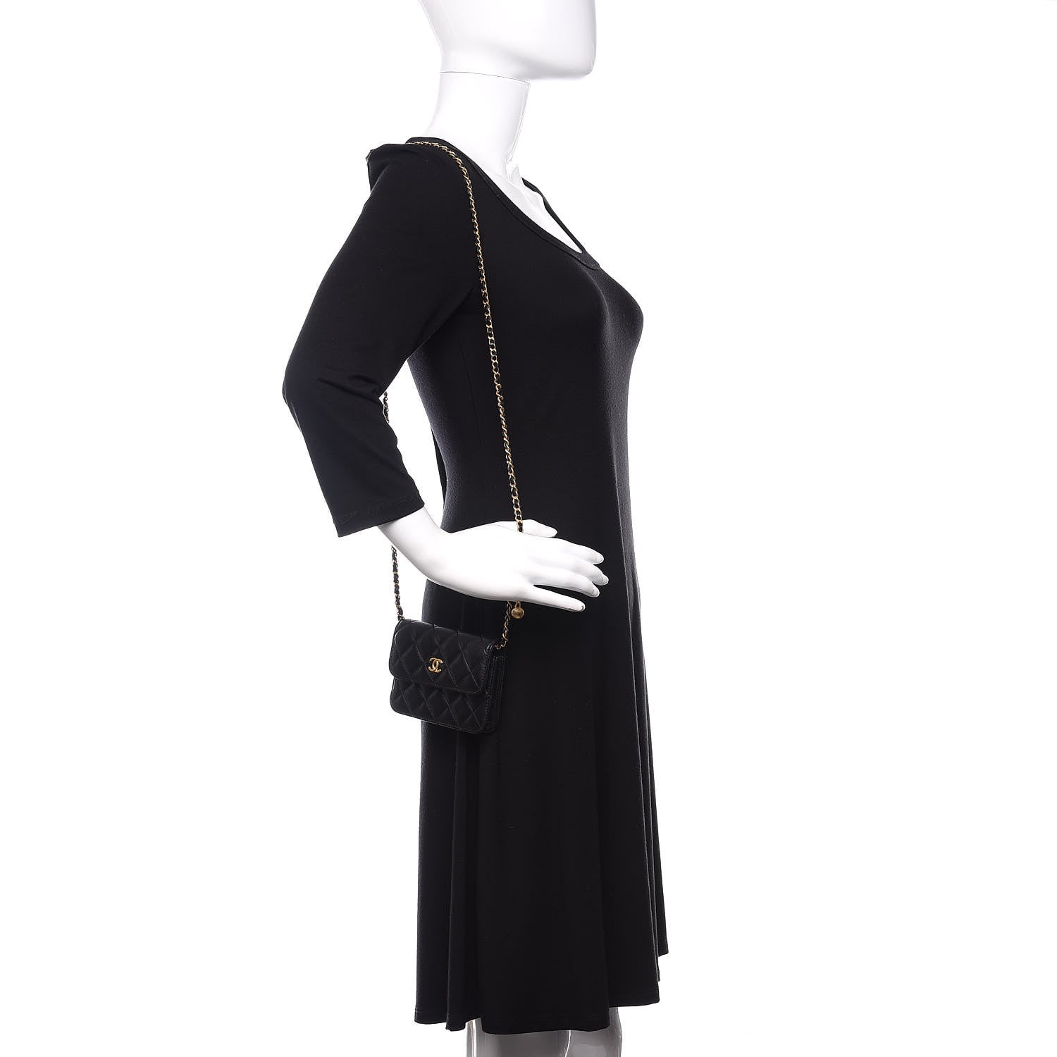 Chanel Lambskin Quilted Pearl Crush Clutch With Chain Black 2 of 13
